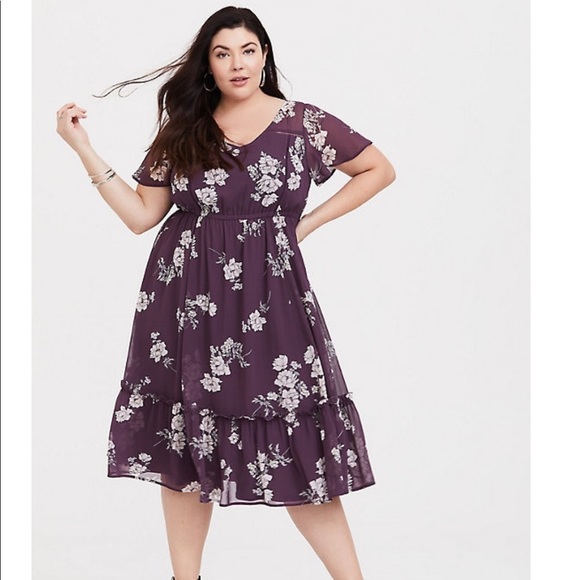 torrid Dresses & Skirts - 🆕 Torrid • Size 1 • PURPLE FLORAL CHIFFON DRESS